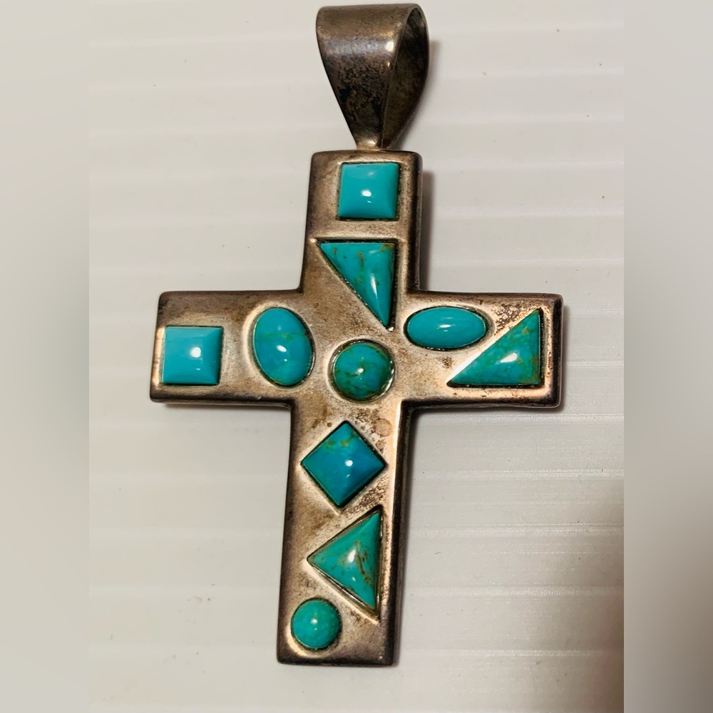 Turquoise and Sterling Silver Cross Pendant